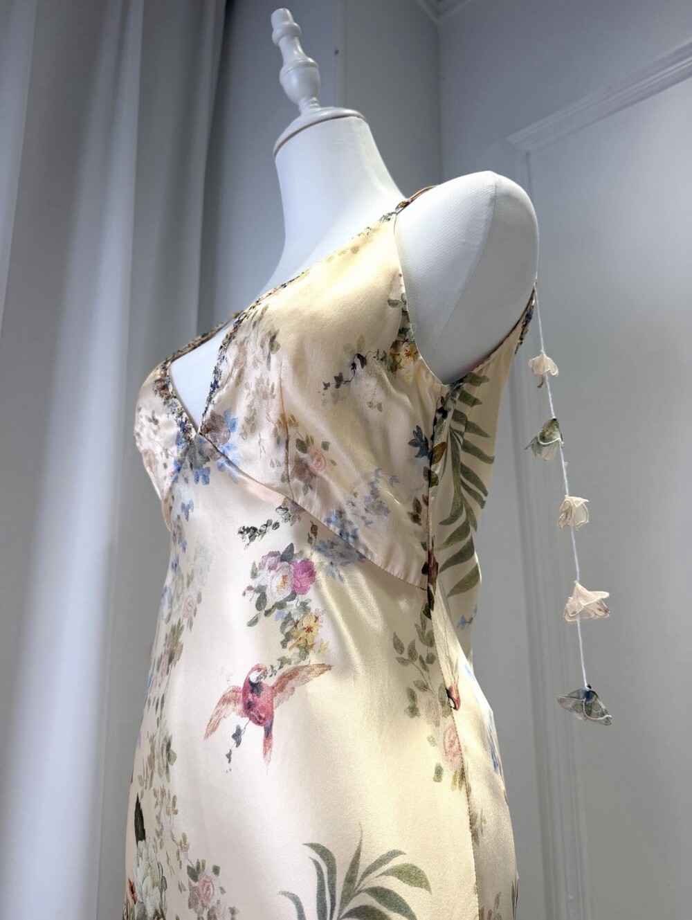 Camilla V Neck Full Length Bias Slip Dress In Midsummer Masterpiece - Picture 9 of 15
